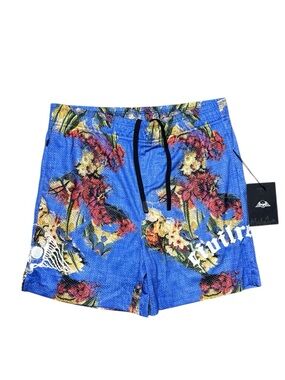 Civil Regime Now or Never Hades Floral Blue Mesh Shorts Activewear Size M
